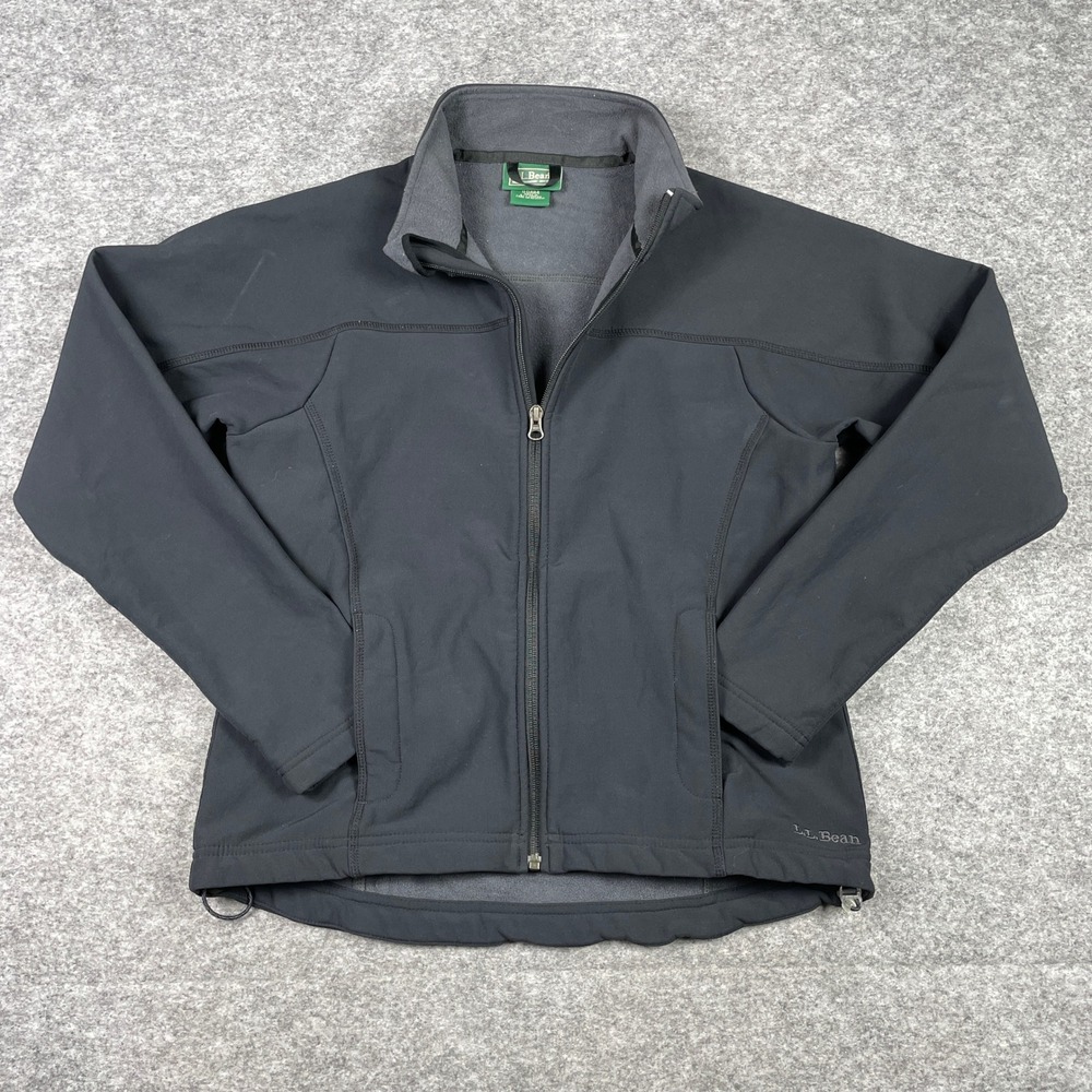 LL Bean Softshell Jacket Womens Medium Black Fleece Lined Full Zip Outdoor Coat